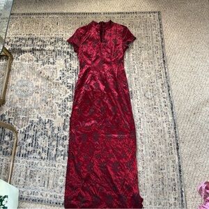 harlow nites Vintage Harlow Nites Red Brocaid Maxi Dress medium